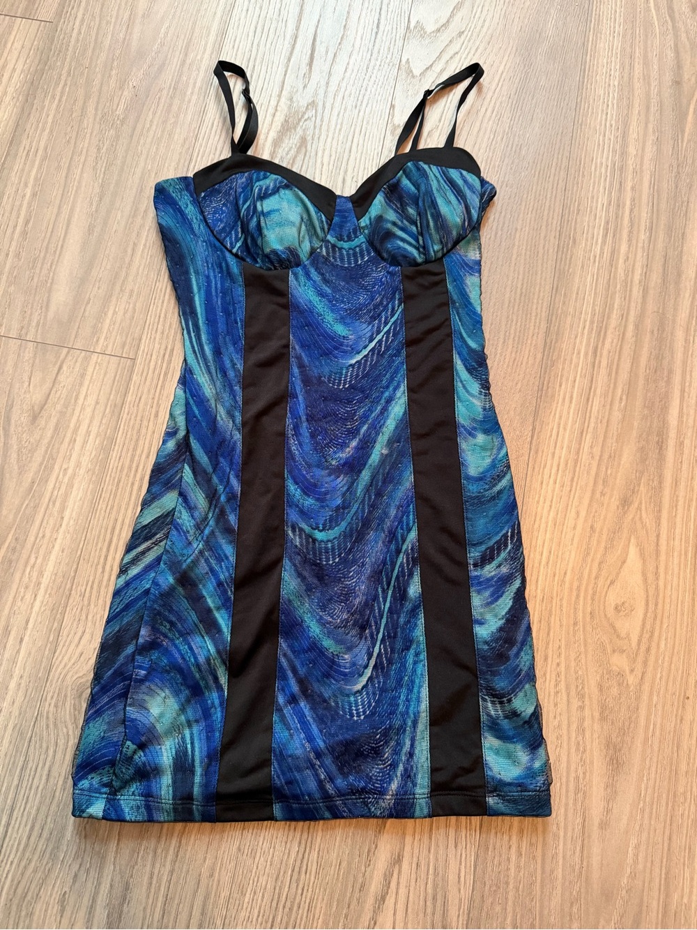 Forever 21 Blue Abstract Bodycon Mini Dress Size S Y2K